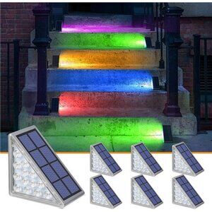 Solar Step Lights for Outside,6 Pack RGB Solid Color Changing Solar